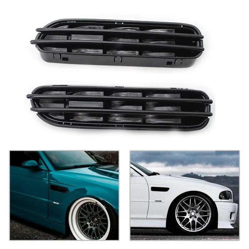 2 Pcs M5 Side Fender Air Flow Vents Grille Grill For-BMW E60/E61 E39 M5 Glossy Black