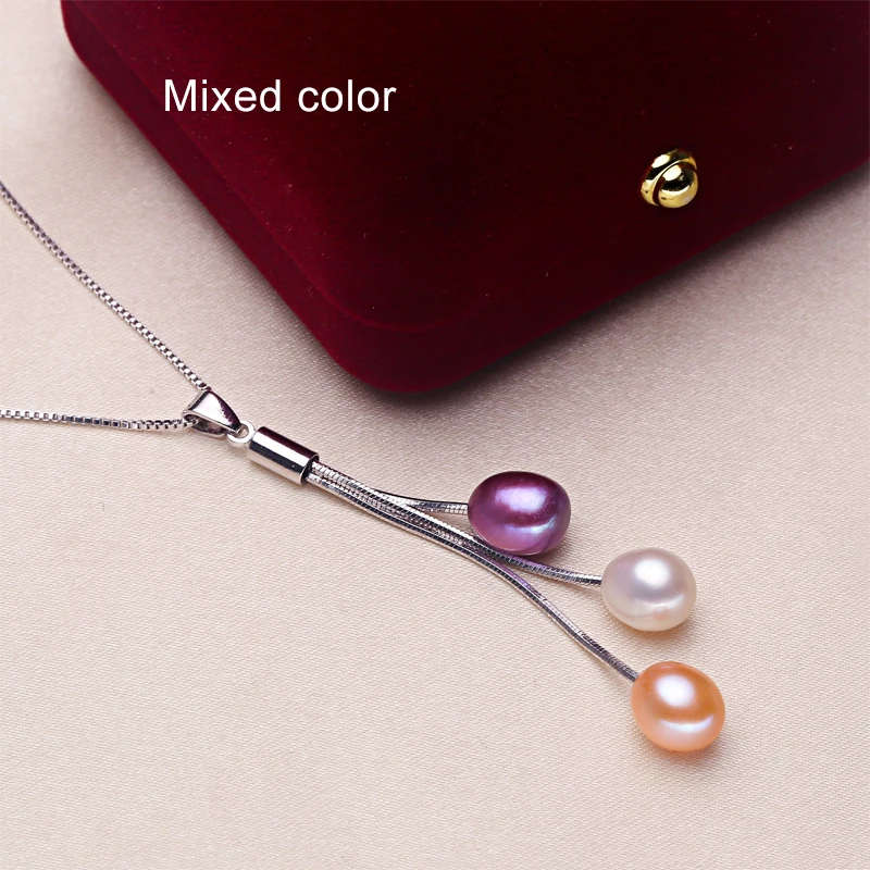 100% Natural Freshwater Pearl Genuine 925 Sterling Silver Necklace - Multicolor
