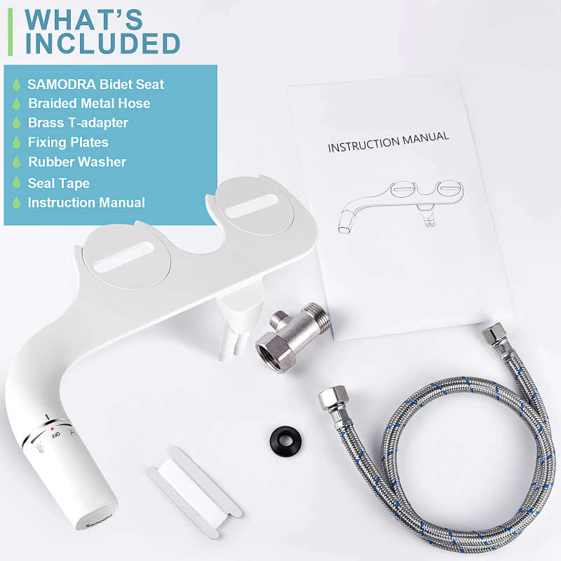 SAMODRA Bidet Attachment Ultra-Slim Toilet Seat Attachment Dual Nozzle Bidet Adjustable Wa