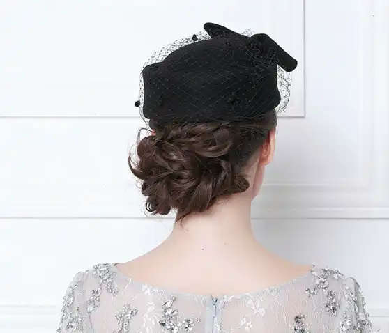 Vintage French Wool Women Beret Winter Felt Hat With Bow Flat Top Hats Lady Stewardess Cap Fedoras
