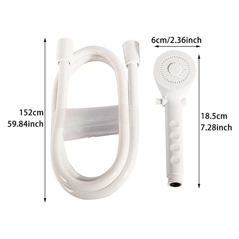 RV Shower Head with Hose for RV, Camper, Van, Travel Trailer, Motorhome and Boat, White