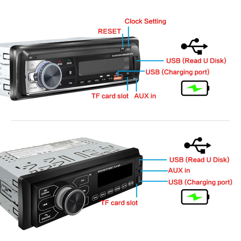 1 Din MP3 Car Radio Embedded Stereo Player Bluetooth EQ FM AUX Input TF Audio 2 USB
