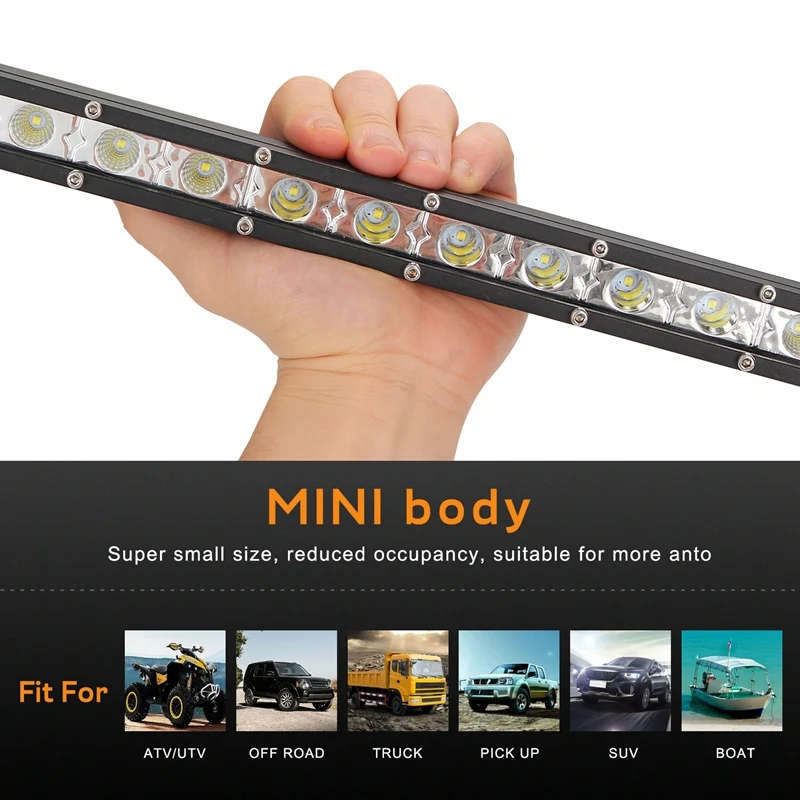 14in Ultra-Slim Single Row Off Road LED Light Bar 3600LM 36W Waterproof Spot Flood Combo Ligh