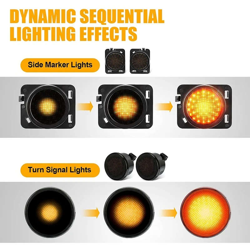 Car LED Turn Signal+ Side Marker Fender Lights Drl White Halo Smoked Lens for Jeep Wrangler Jk