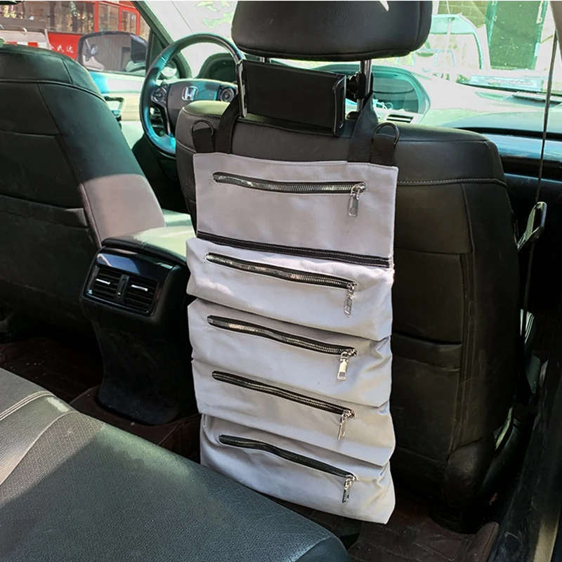 Car Tool Roll Up Bags Canvas Storage Pouch Tools Tote Sling Holder Back Seat Organizer Grey