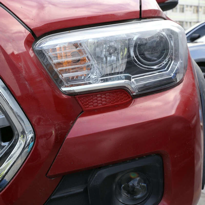For Toyota Tacoma 2016-2020 Front Bumper Headlight Honeycomb Cover Trim Panels, Red