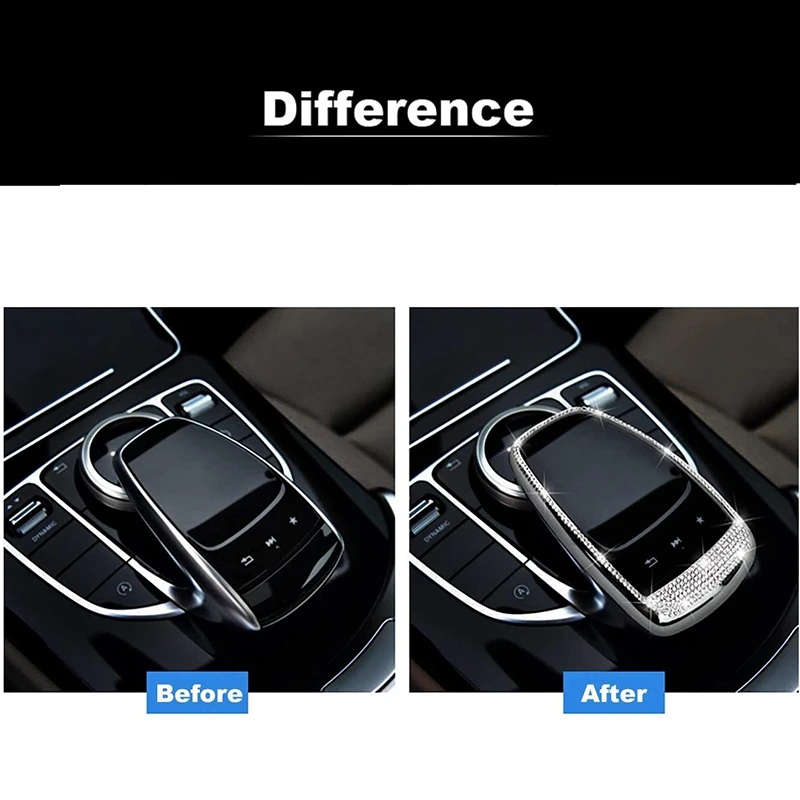 Bling Crystal Interior Media Control Emblem Cover for Mercedes Benz E300L C200L C180L E C Class GLC
