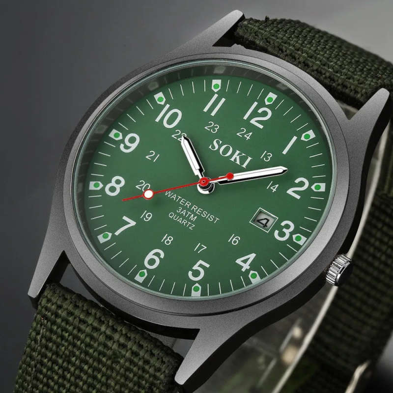Soki - Luminous Nylon Band Military Watch Men Watches Army  Watch - Green Colour - Ref 03