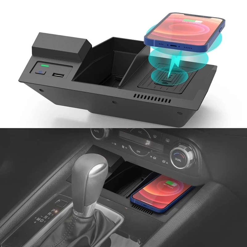 Wireless Car Charger, Center Console Phone Charging Pad with USB Port for Mazda CX5 CX-5 2017-2021