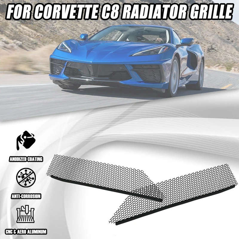 Car Outer Inner Mesh Grill Kit Insect Net Grille for CHEVROTLET CORVETTE C8 RADIATOR 2020-2021
