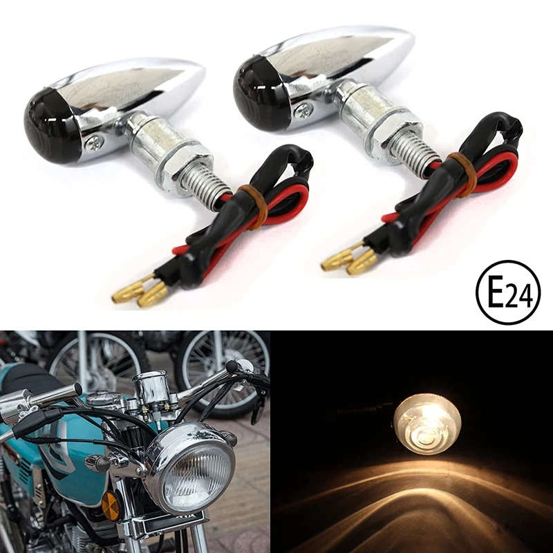 2X Motorcycle Shaped Metal Turn Signals Indicator Lights for Cruiser Chopper Custom