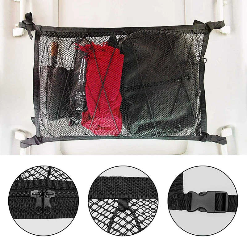 Car Ceiling Storage Net Pocket Roof Interior Cargo Net Bag Car Trunk Storage Pouch Sundries