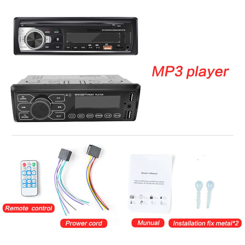 1 Din MP3 Car Radio Embedded Stereo Player Bluetooth EQ FM AUX Input TF Audio 2 USB