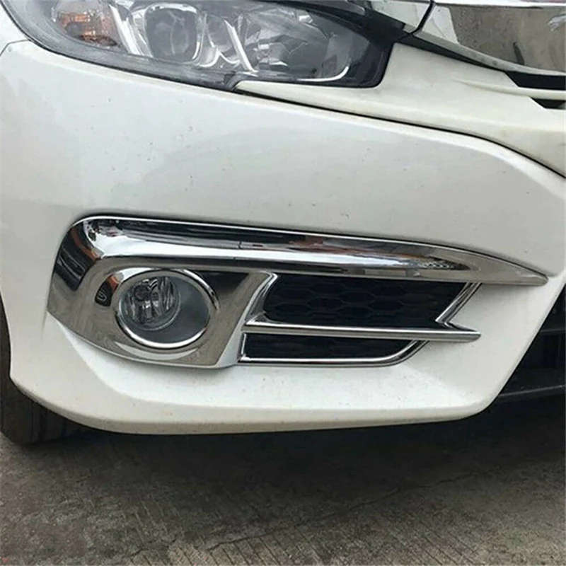 Front Bumper Fog Light Cover Trim Fog Lamp Grille for Honda Civic 10Th 2016 2017 2018 Silver