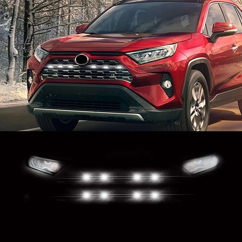 8PCS Car Front Grille LED Lights, for Toyota RAV4 2020 2021 DRL External Grille Driving Lamps