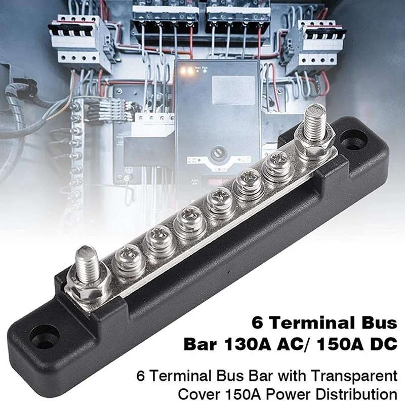 6P Copper Busbar 150A High Current Straight Single Row with Transparent Upper Cover