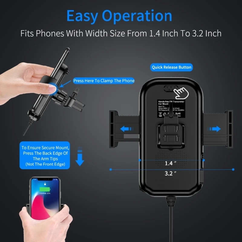 Car Charger Dual USB MP3 Player Bluetooth Receiver FM Transmitter Call Hands-Free Holder