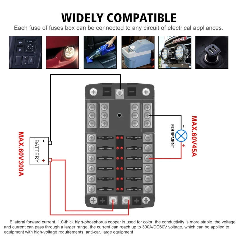 Car High Current Independent Positive and Negative 12-way/ 6-way LED Indicator Plug Fuse Box