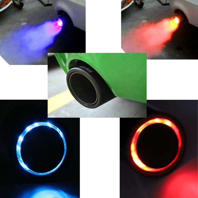 Car Tail Throat Exhaust Pipes Carbon Fiber LED Lights Luminous Modified