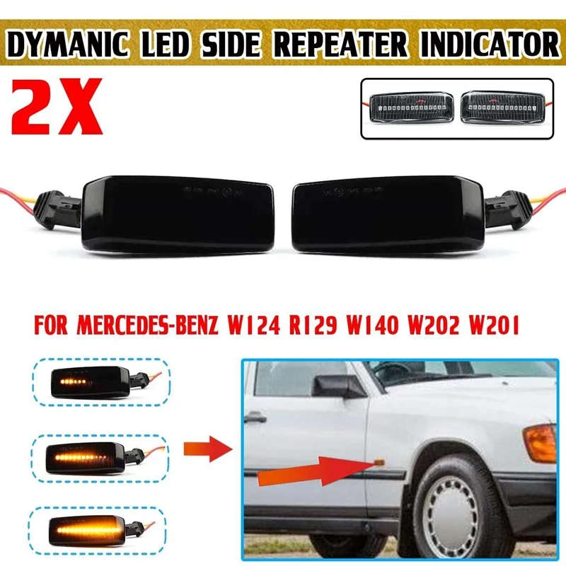 2X LED Dynamic Side Maker Repeater Lights for Mercedes Benz C E S SL CLASS W201 190 W202 W124
