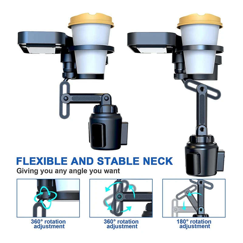 Car Cup Holder Expander Adapter with Wireless Charging Tray, Multi Adjustable Cup Phone Holder
