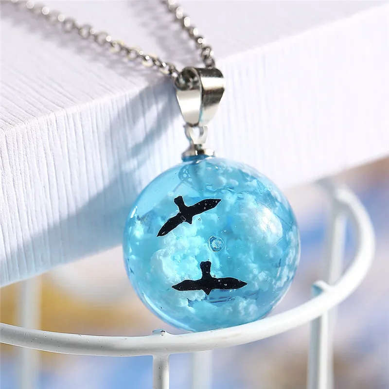 Blue Sky White Cloud Chain Pendant Necklace - Glow in the dark