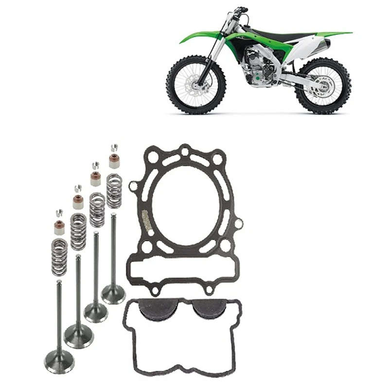 Cylinder Head Gasket and Intake Exhaust Valve Kit CE0192XK156LL for Kawasaki KX250F 2009-2016