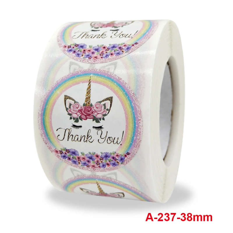 50pcs/roll 1.5inch Round "Unicorn" Kraft Paper Stickers Adhesive Labels Ref 09