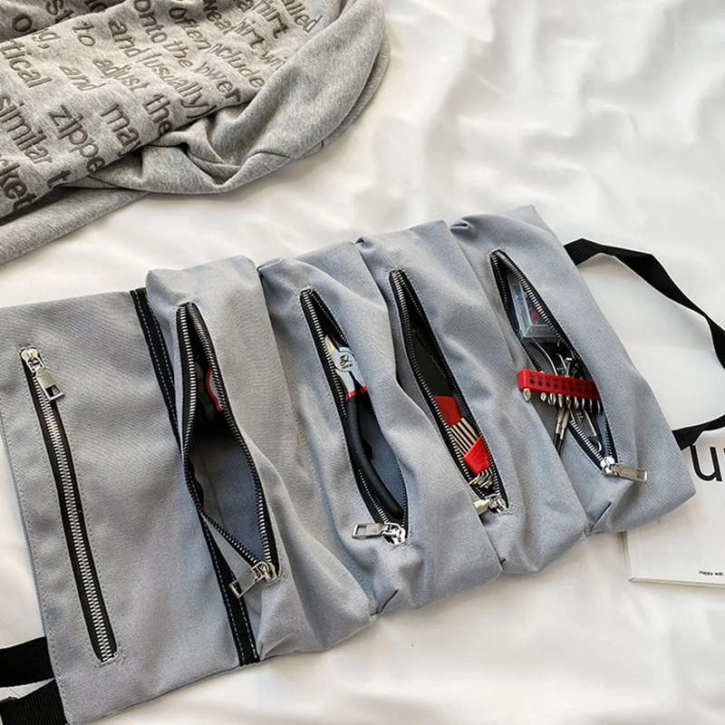 Car Tool Roll Up Bags Canvas Storage Pouch Tools Tote Sling Holder Back Seat Organizer Grey