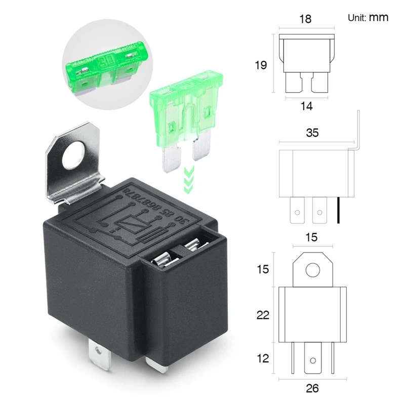 6PCS 5-Pin SPST Automotive Electrical Relay 12V 30A Car Fuse Relay Switch Wiring Harness