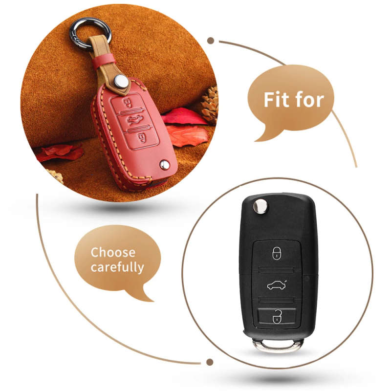 Leather Flip Car Key Case for VW Volkswagen Polo Golf Passat Beetle Caddy T5 Eos Tiguan Seat