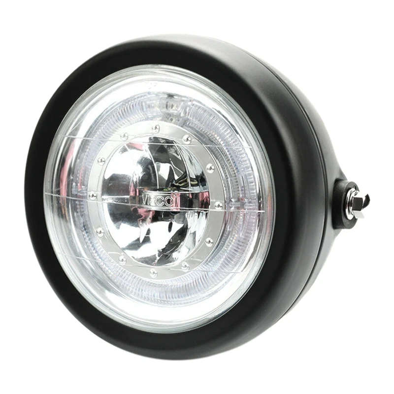 Motorcycle Blue Angel Eye Halo Ring LED 6 1/2 inch Headlight Black for Bobber