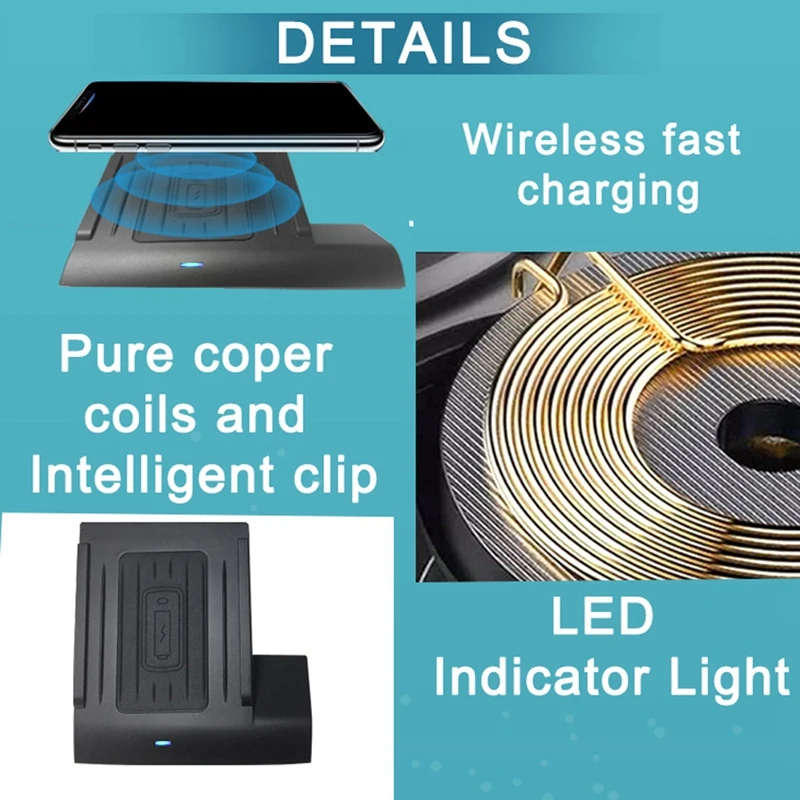 10W Car Wireless Charger Fast Charging Adapter Power Supply for Golf 7 MK7 2013-2018