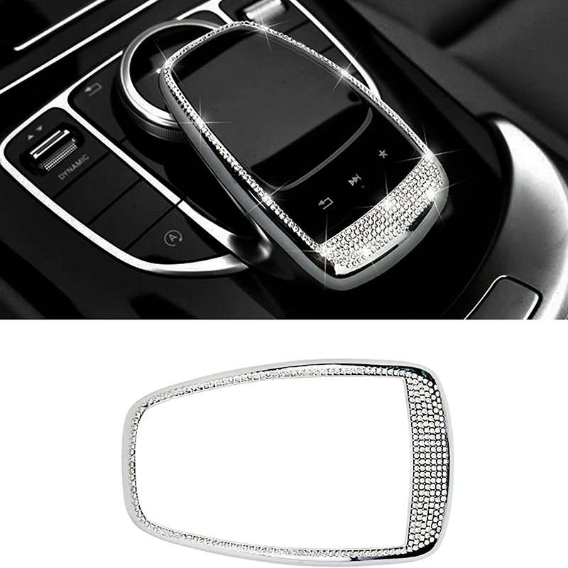 Bling Crystal Interior Media Control Emblem Cover for Mercedes Benz E300L C200L C180L E C Class GLC