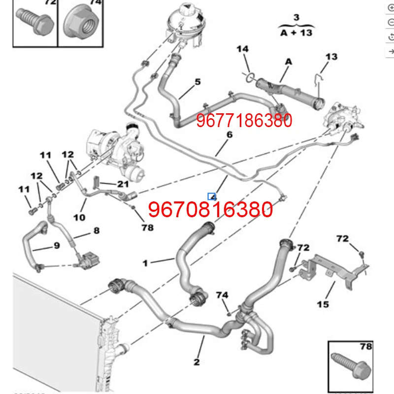 9670816380 Water Return Pipe For Peugeot 508 Citroen C6 Water Hose 1.6T or 1.8 Water Hose