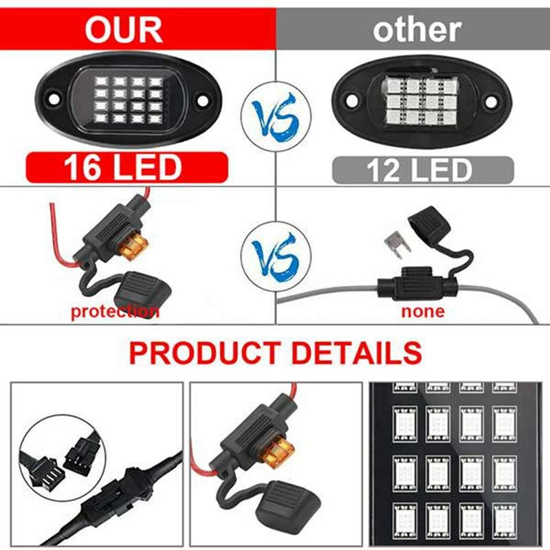 6 Pods RGB LED Rock Lights Kit Underglow RGB Chassis Decorative Music Lamps for Jeep Car ATV SUV