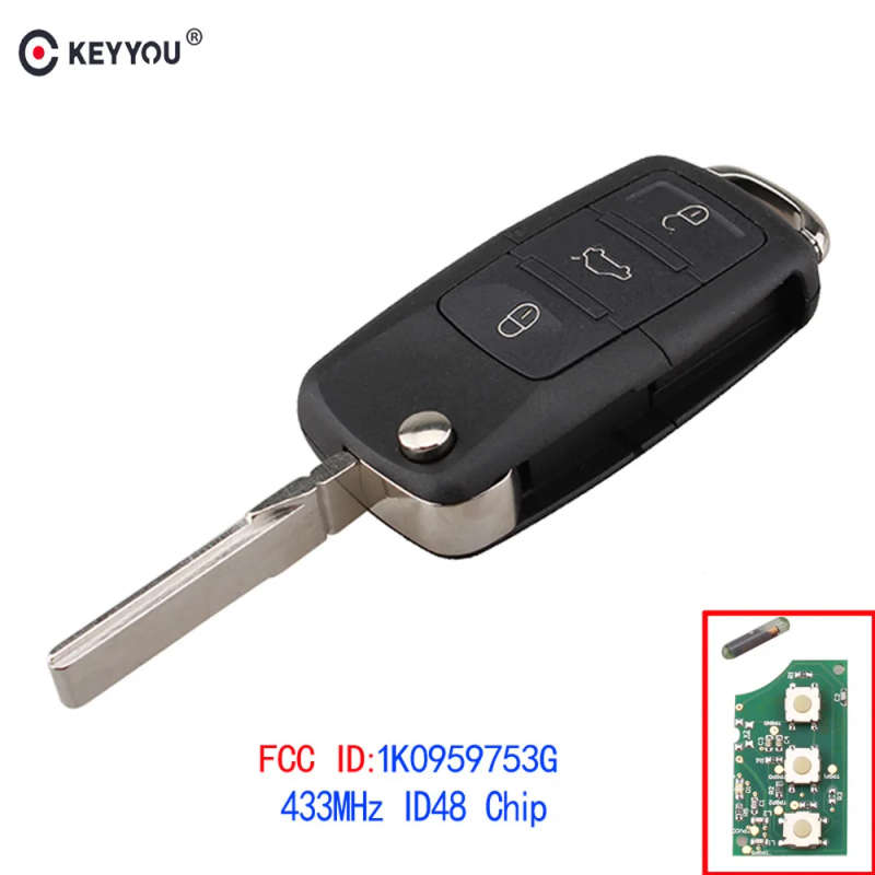 3 Buttons Remote Key Fob 434MHz For VOLKSWAGEN VW PASSAT B5 B6 Skoda Tiguan Touran GOLF JETTA POLO