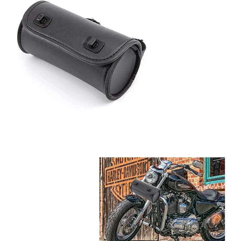 Motorcycle Fork Bag PU Leather Handlebar Tool Pouch Sissy Bar Roll Storage Bag Saddle Bag