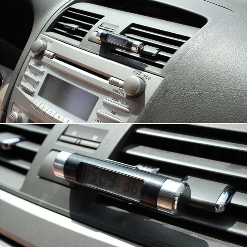 Car thermometer clock 2 in 1 LCD Clip-on Digital Backlight Automotive Thermometer Clock Calendar