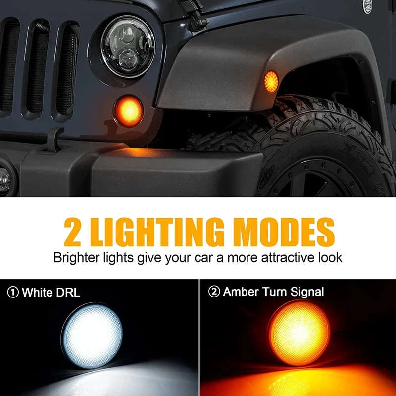 Car LED Turn Signal+ Side Marker Fender Lights Drl White Halo Smoked Lens for Jeep Wrangler Jk