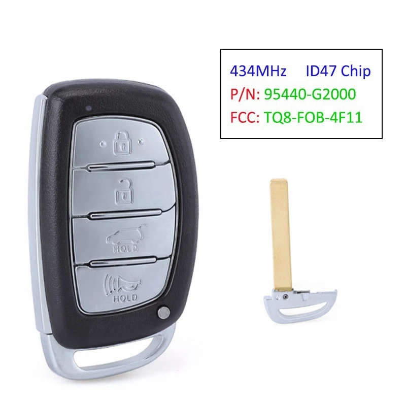 95440-G2000 Car Smart Keyless Entry Remote Key with 4 Button 434MHz ID47 Chip for Hyundai IONIQ
