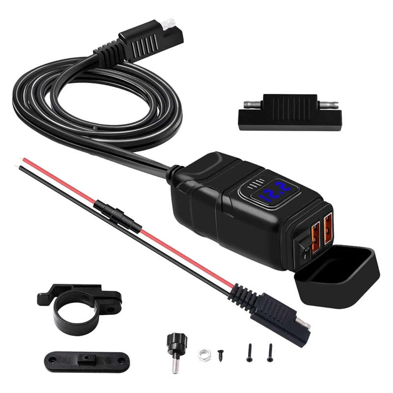 Waterproof Motorcycle Dual USB Fast Charger Port Power Adapter Voltmeter & On/Off
