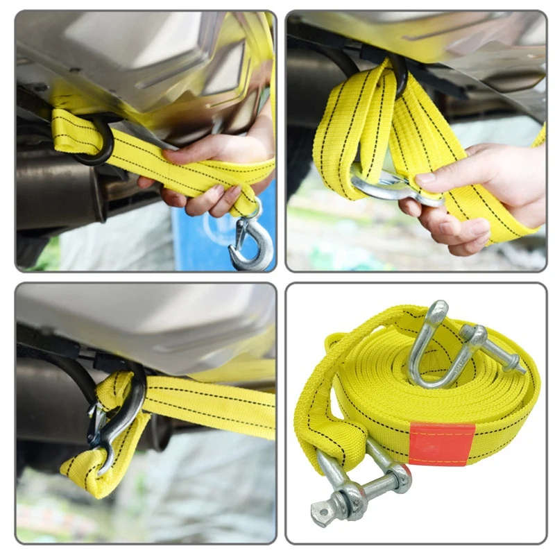 5M 5T Car Electric Winch Rope Off-Road Vehicle Tow Rope with U-Shaped Hook Tow Strap for Cars