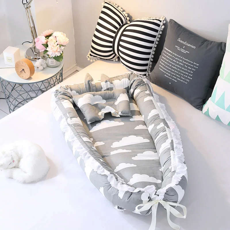 Baby Nest Bed Portable Crib Travel Bed Infant Toddler Washable Cotton Cradle for Newborn Baby Sleep
