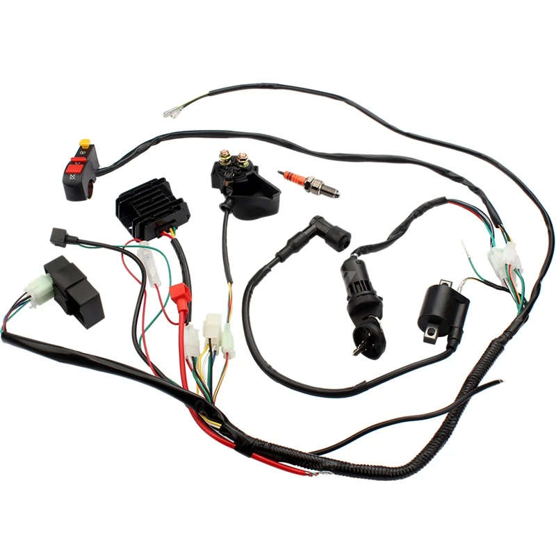 Complete Electrics Wiring Harness CDI Ignition Coil Solenoid Relay Kits for 4-Stroke ATV QUAD