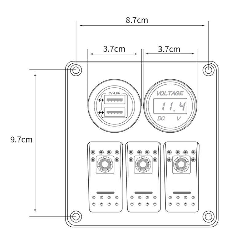Multi-functional Combination Switch Panel 12V / 24V 3 Way Switches + Dual USB Charger