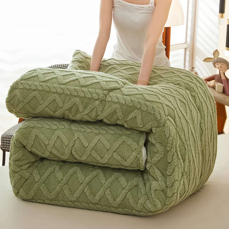Bedding Thicken Lamb Cashmere Blanket -Double\Queen - Lightgreen