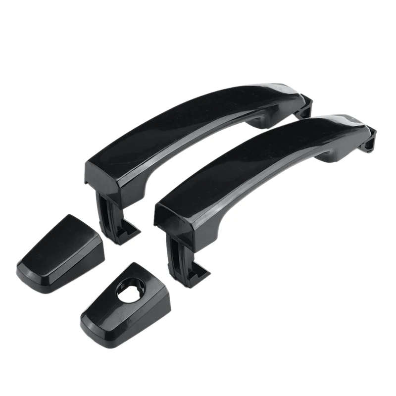 2X Front Left And Right With Keyhole Glossy Black ABS Door Outer Handle Covers For Chevrolet