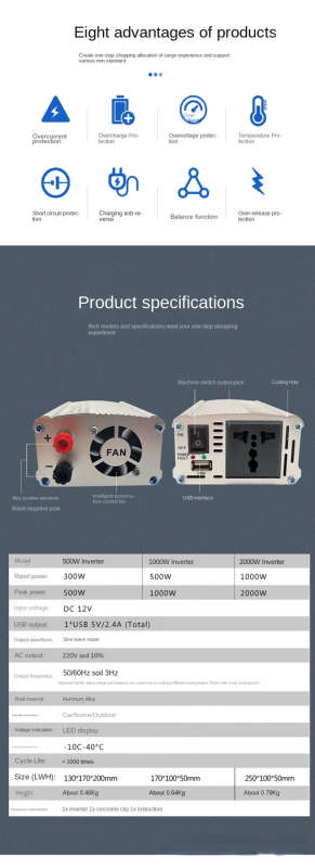 500 Watts 12v DC to 220v AC Inverter 500W 12V