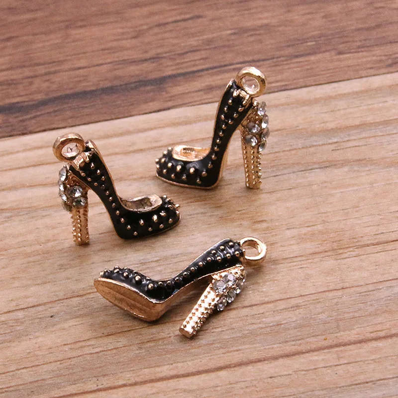 2Pcs 20*16mm Enamel Drop Oil High Heels Charms Pendant - Black